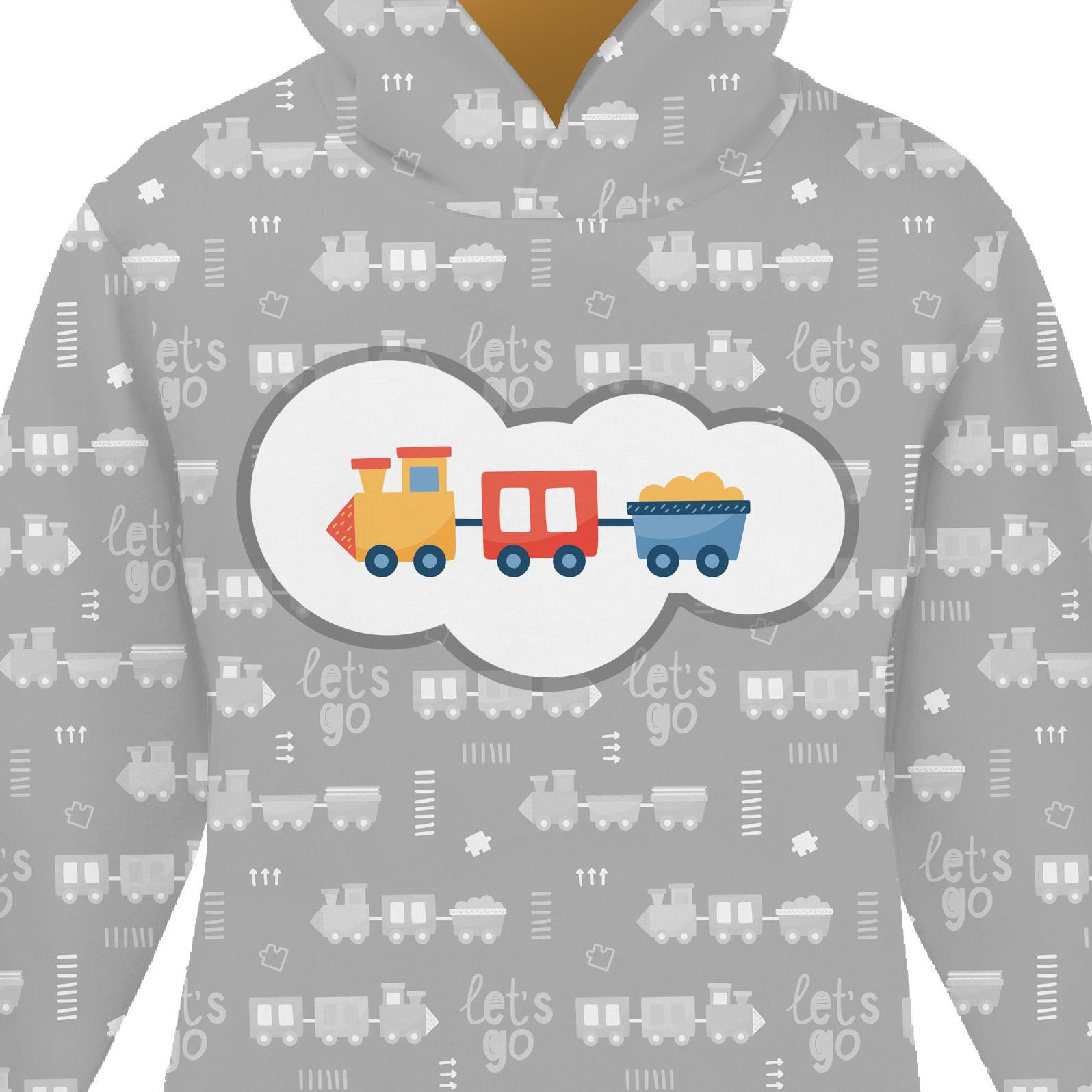 KID'S HOODIE (ALEX) - LOCOMOTIVES pat. 2 / white (ADVENTURE BEGINS) - sewing set