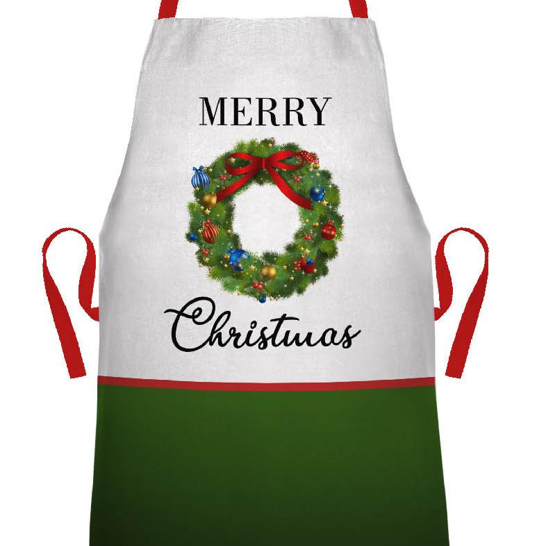 CHRISTMAS APRON - MERRY CHRISTMAS / garland