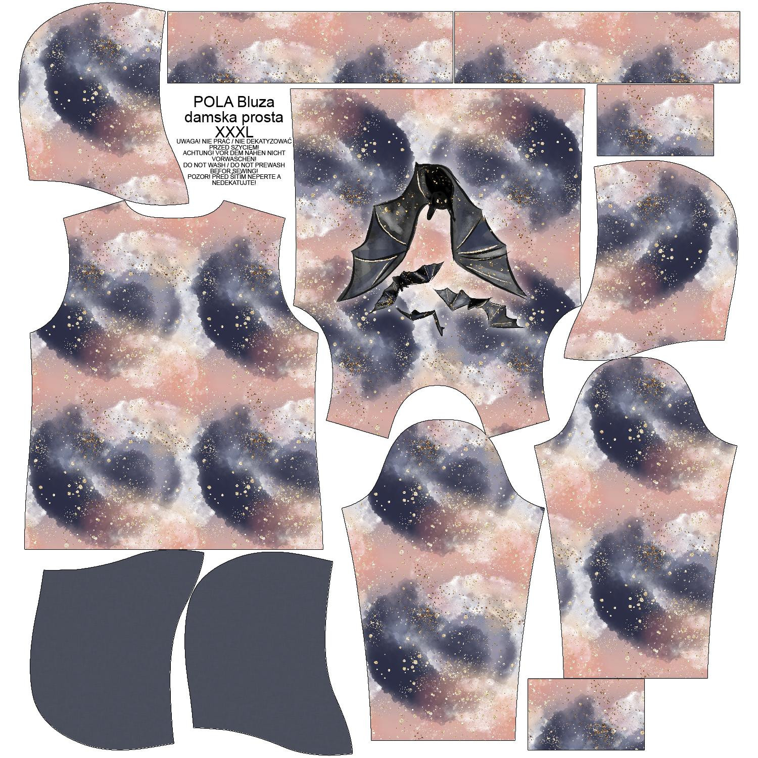 CLASSIC WOMEN’S HOODIE (POLA) - BAT / CLOUDS (ENCHANTED NIGHT) - looped knit fabric 