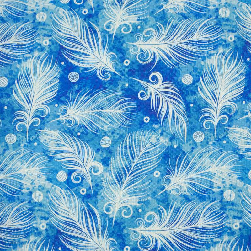 WHITE FEATHERS / blue - Waterproof woven fabric