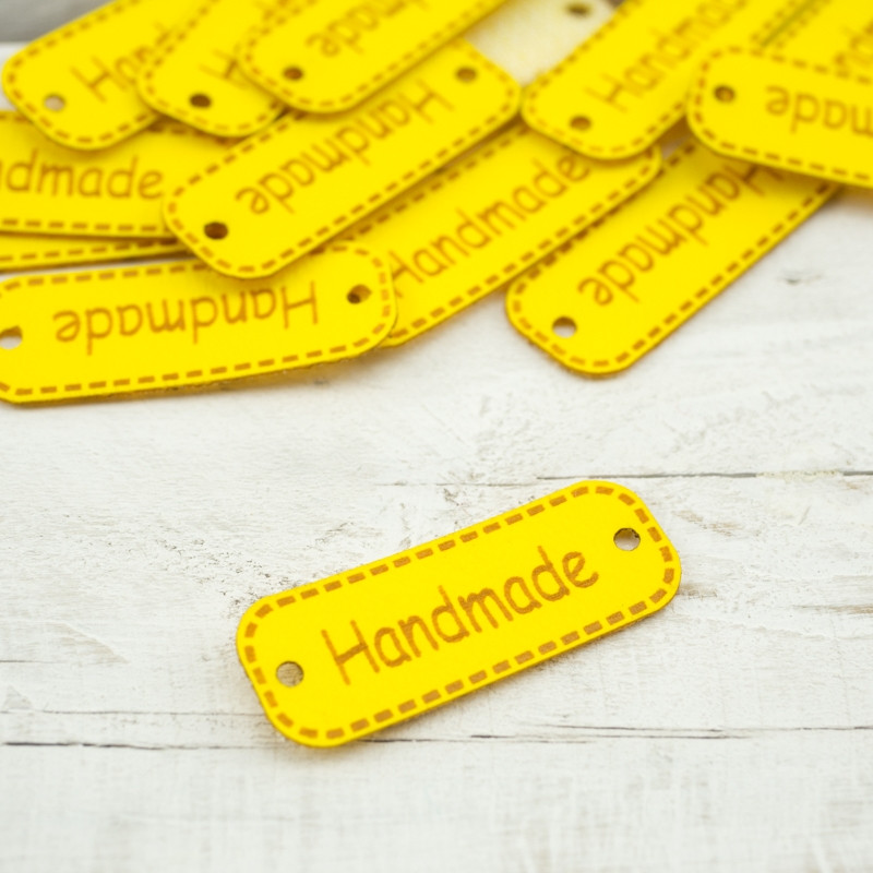 Leatherette label Handmade 30 mm- yellow