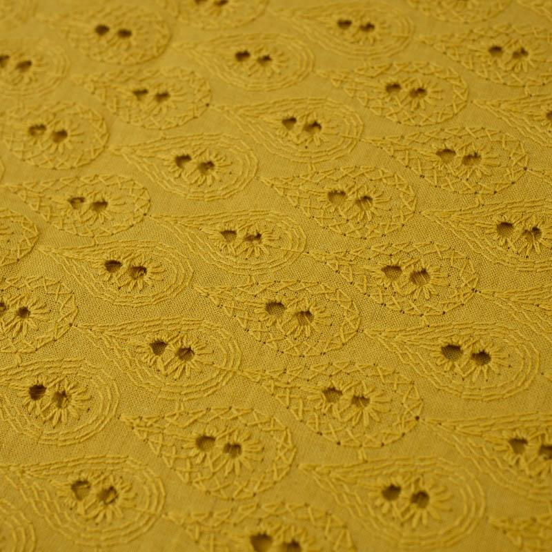 DROPS / mustard - Embroidered cotton fabric