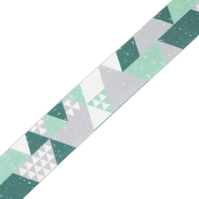 Woven printed elastic band - TRIANGLES / green / Choice of sizes