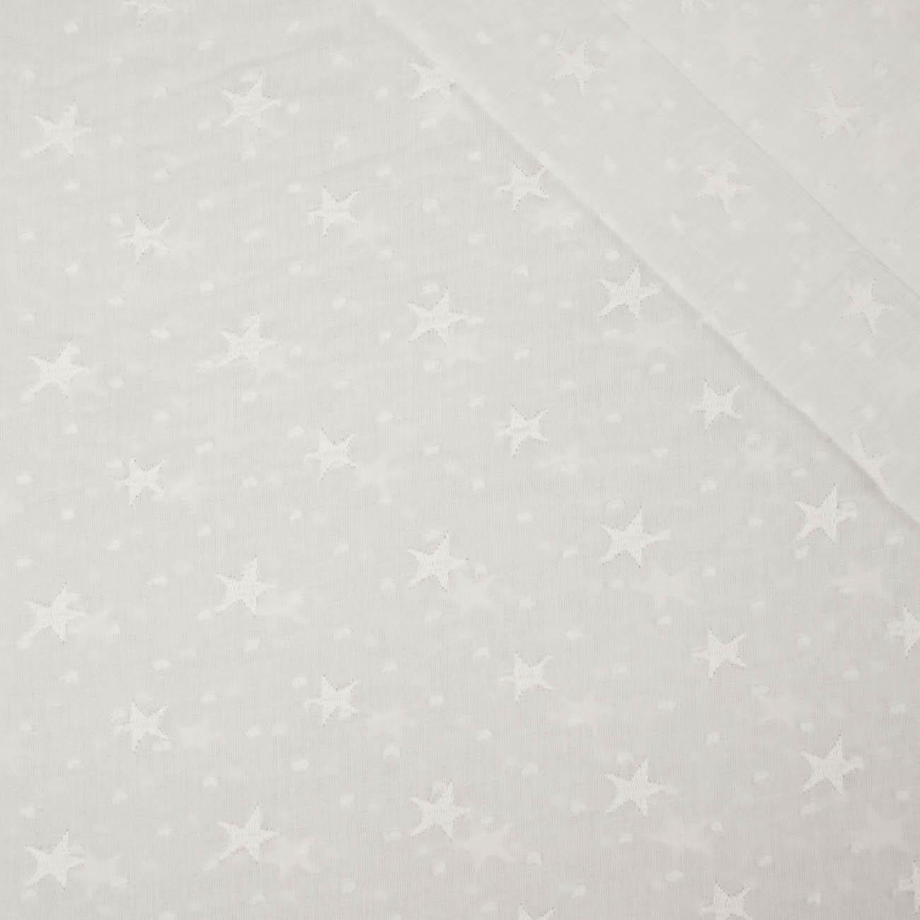 STARS / white - Embroidered cotton fabric