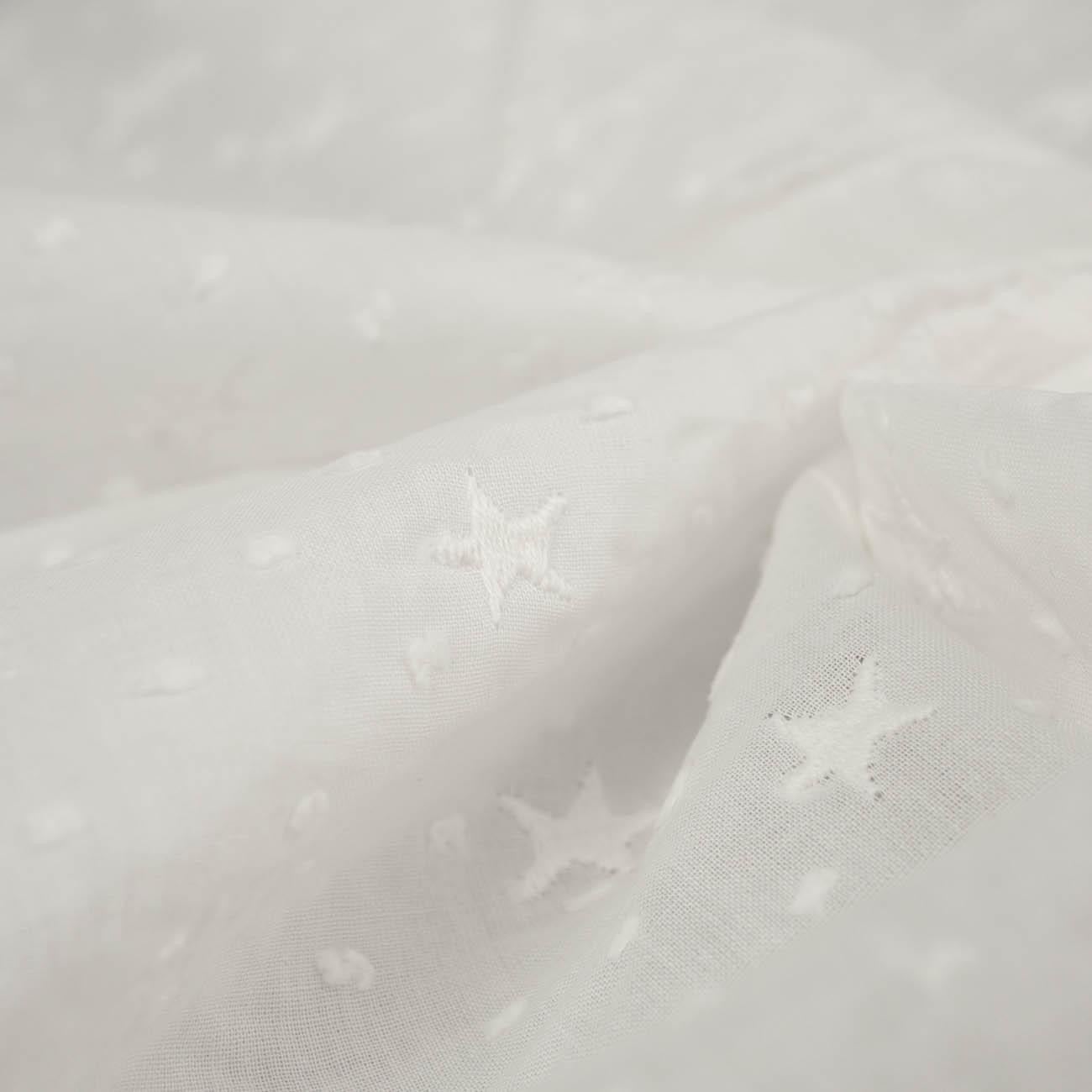 STARS / white - Embroidered cotton fabric