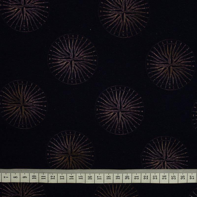 GOLDEN COMPASSES (GOLDEN OCEAN) / dark blue - looped knit fabric