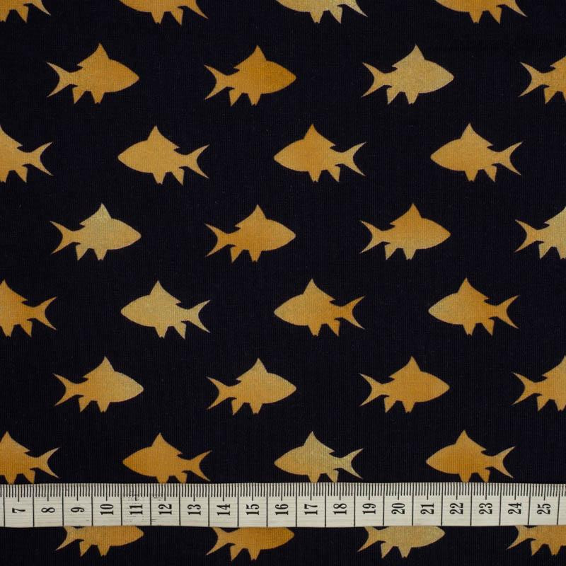 GOLDEN FISH (GOLDEN OCEAN) / dark blue - looped knit fabric