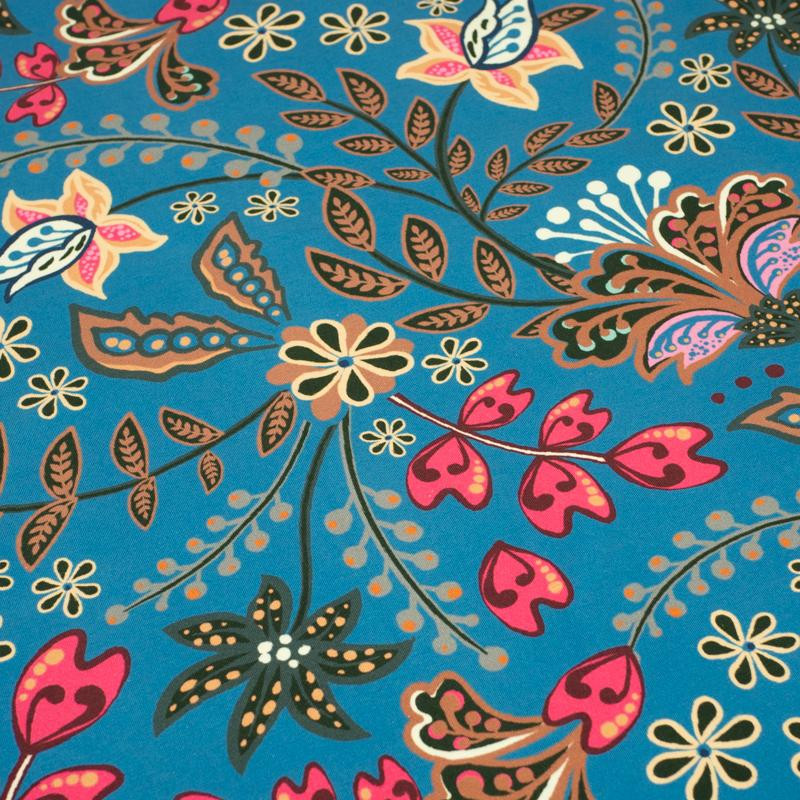 FLOWERS (pattern no. 3 pink) / blue - dress panel TE210