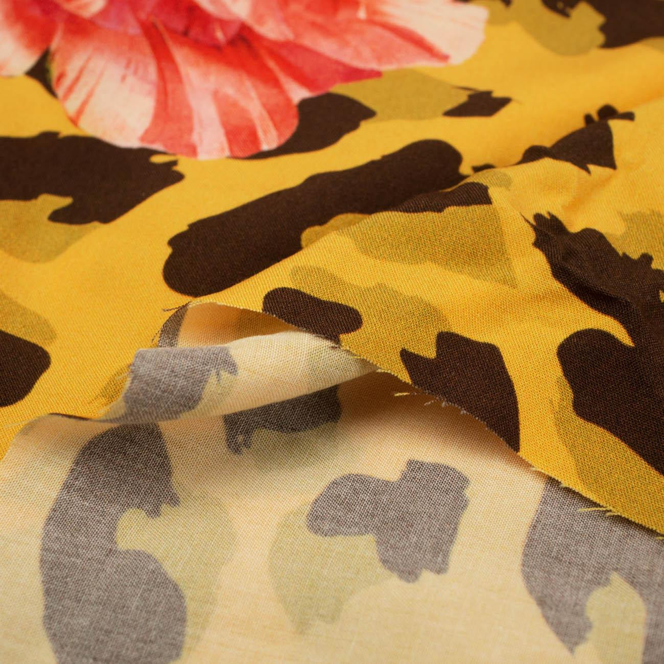 ROSES ON SPOTS / mustard - viscose woven fabric