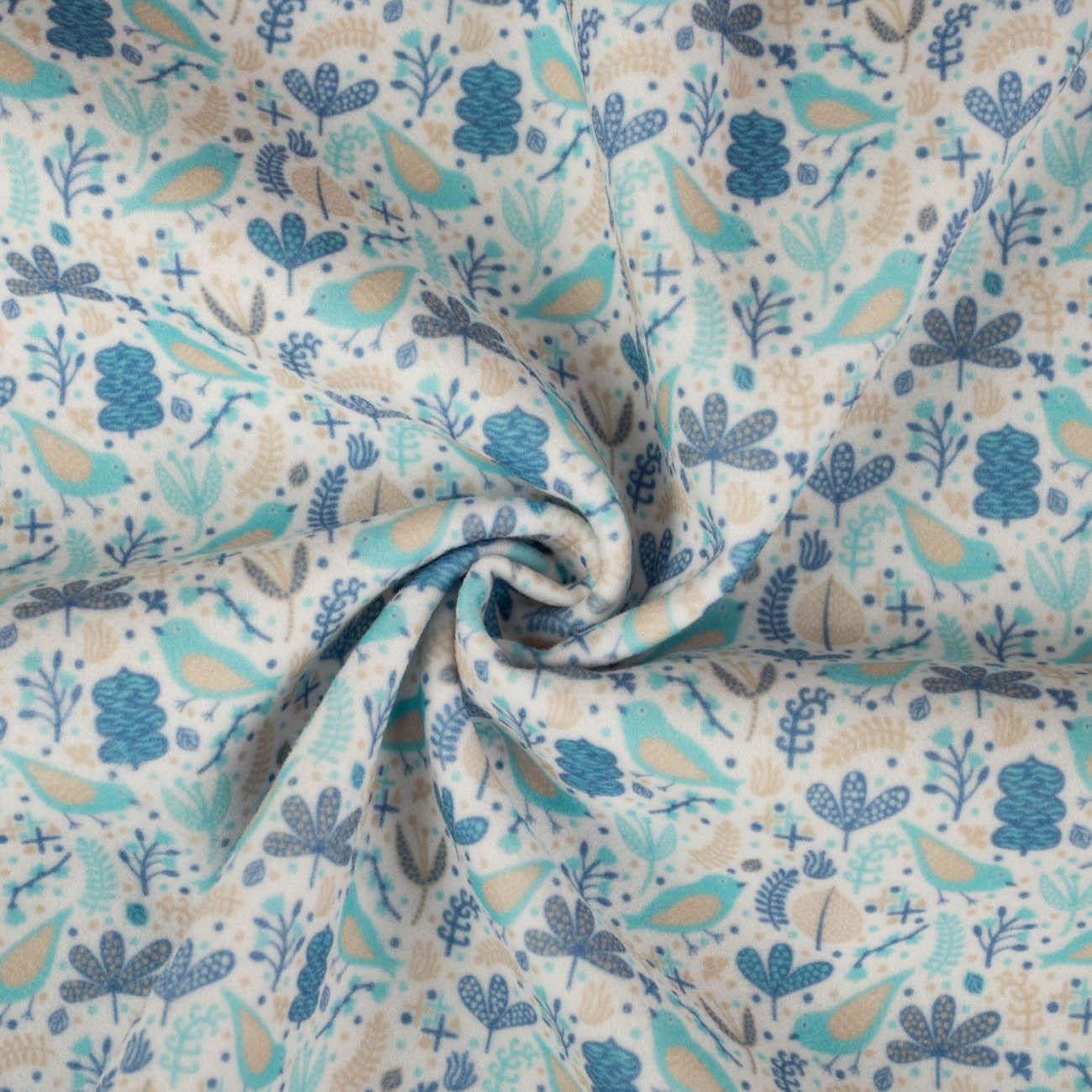 BLUE BIRDS - Duffle fleece with pattern