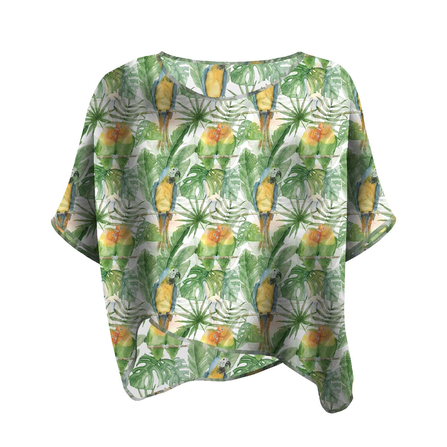 FLIMSY OVERSIZE BLOUSE "ELENA" - PARROTS pat. 2 / white (JUNGLE) - sewing set