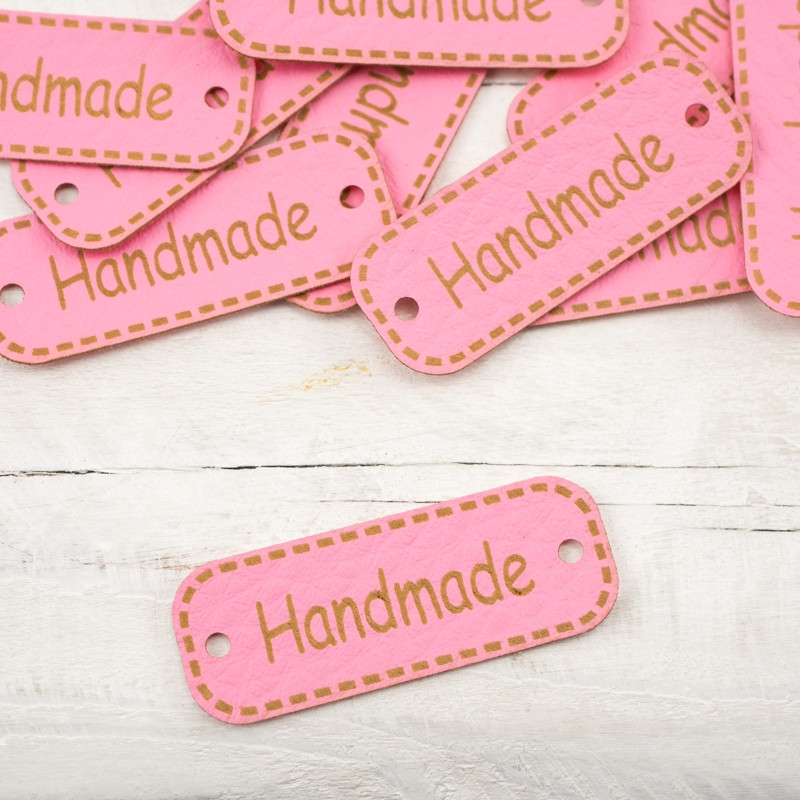 Leatherette label Handmade -  pink