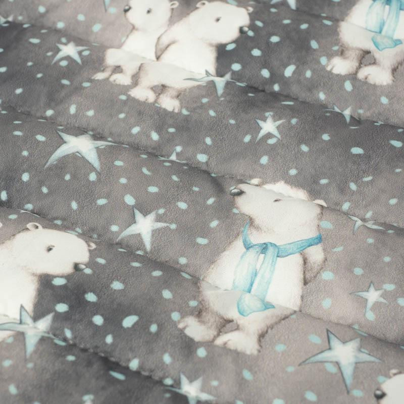 TEDDIES AND STARS / dark grey (MAGICAL CHRISTMAS FOREST) - nylon fabric quilted in stripes