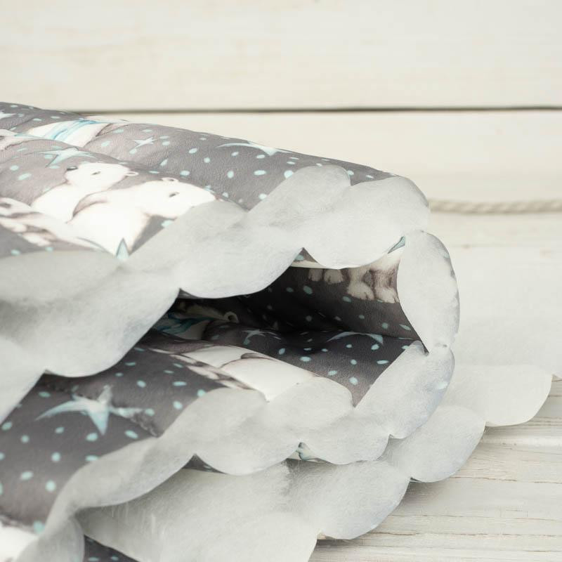 TEDDIES AND STARS / dark grey (MAGICAL CHRISTMAS FOREST) - nylon fabric quilted in stripes
