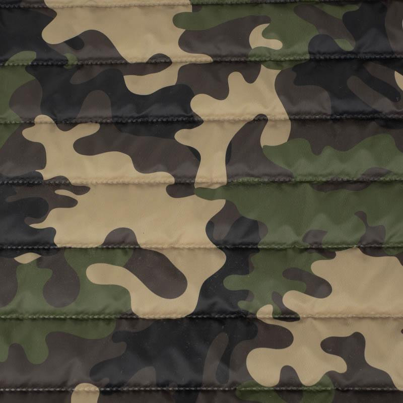 CAMOUFLAGE OLIVE - nylon fabric quilted in stripes