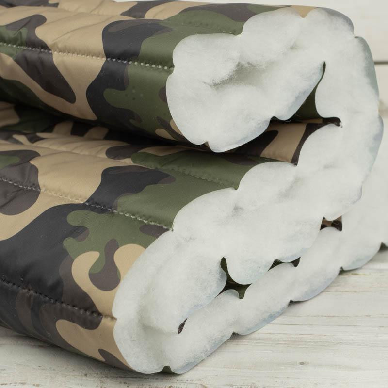 CAMOUFLAGE OLIVE - nylon fabric quilted in stripes