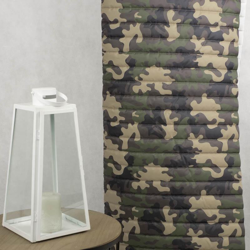 CAMOUFLAGE OLIVE - nylon fabric quilted in stripes