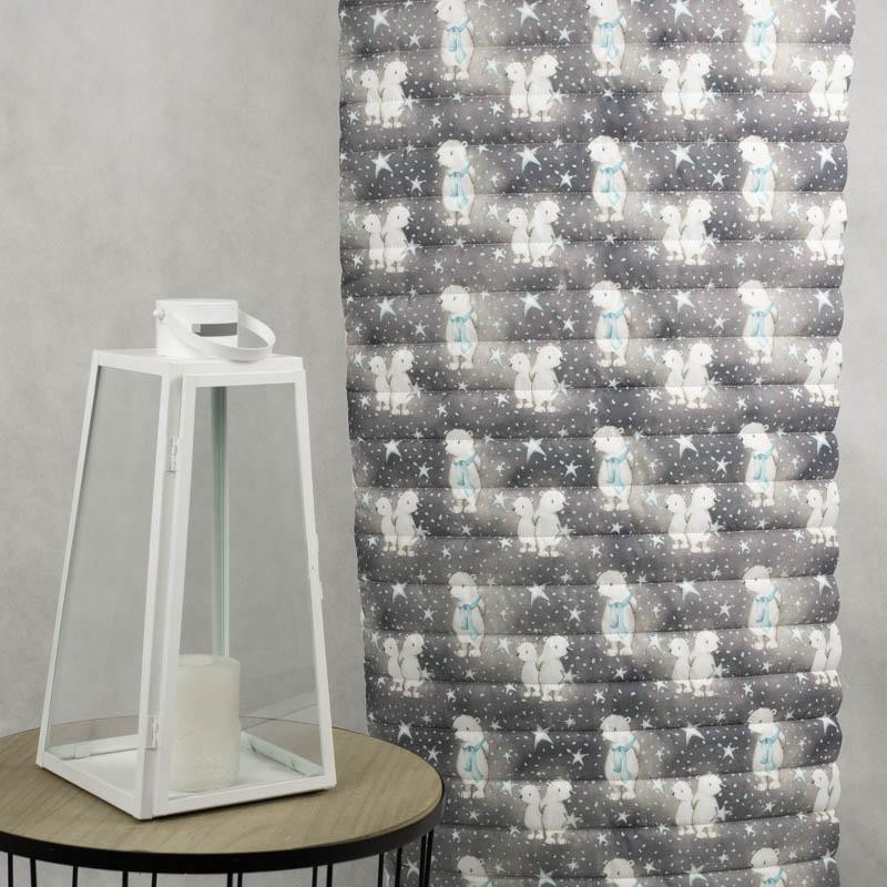 TEDDIES AND STARS / dark grey (MAGICAL CHRISTMAS FOREST) - nylon fabric quilted in stripes