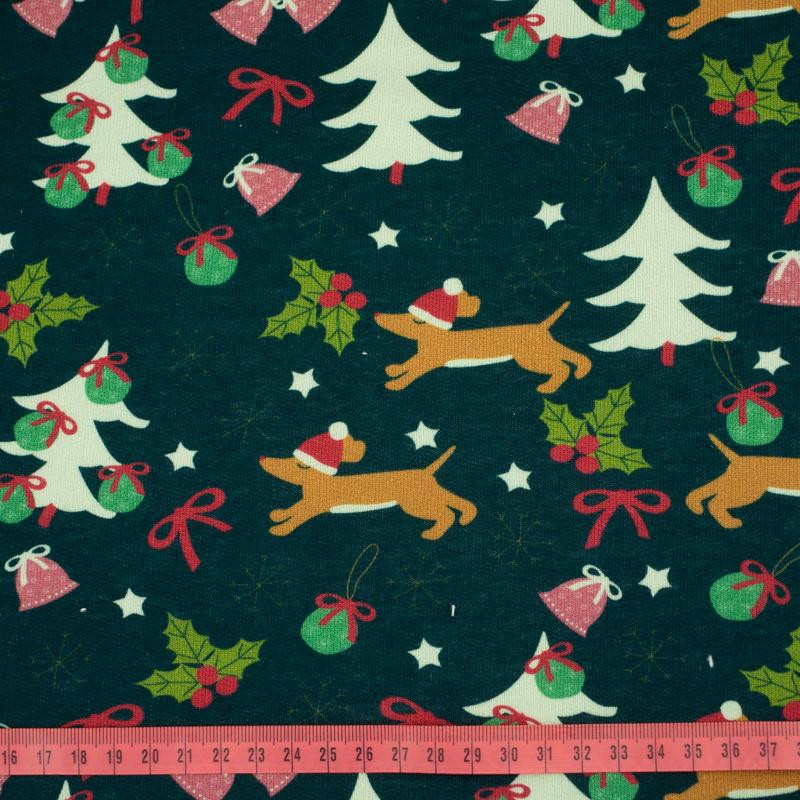 DOGS WITH CHRISTMAS TREES - thick looped knit 