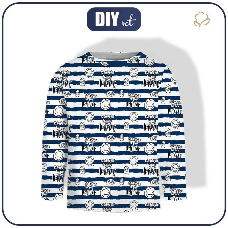 Longsleeve  - POTWORNIE FAJNY DZIECIAK / DARK BLUE STRIPES (SCHOOL DRAWINGS) - sewing set