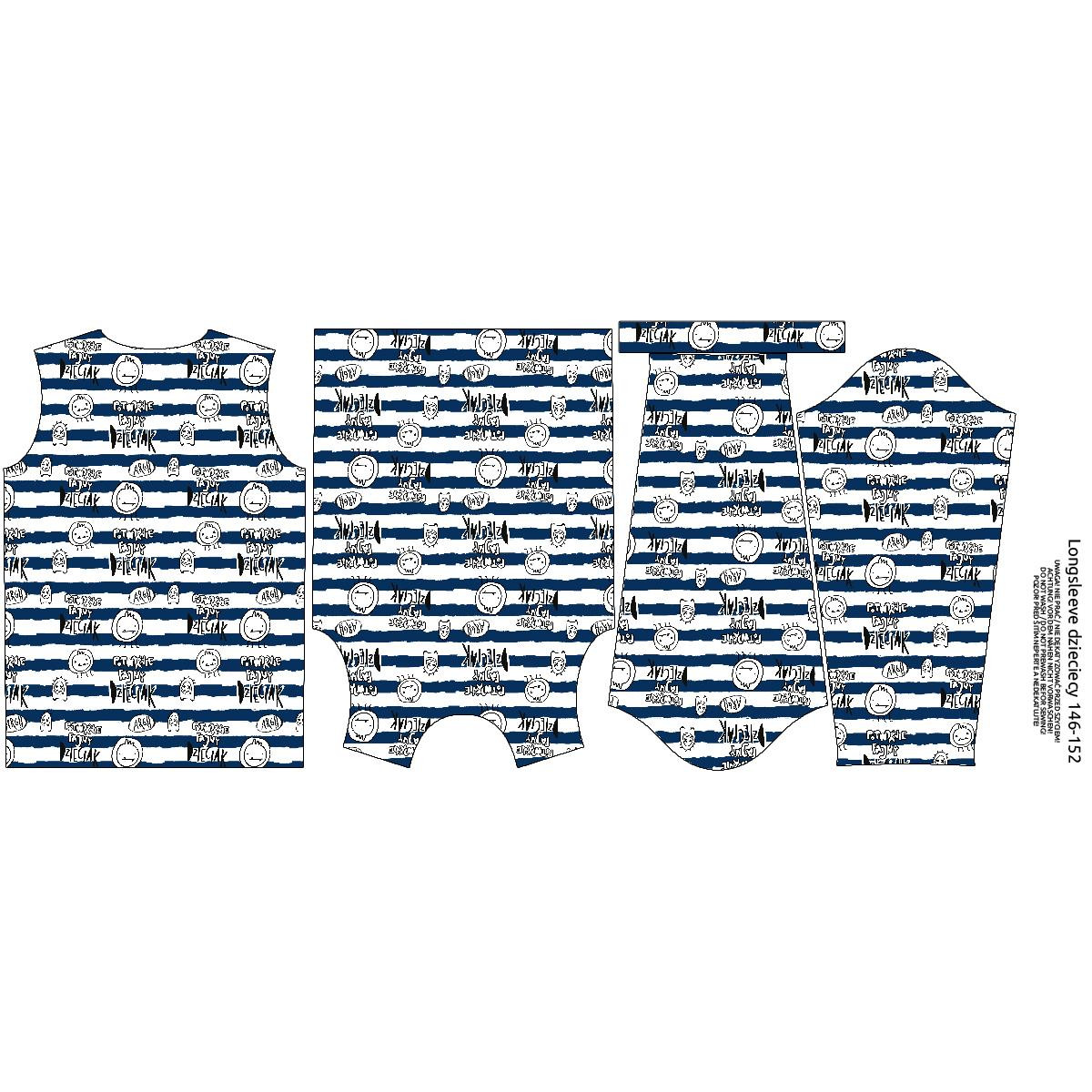 Longsleeve  - POTWORNIE FAJNY DZIECIAK / DARK BLUE STRIPES (SCHOOL DRAWINGS) - sewing set