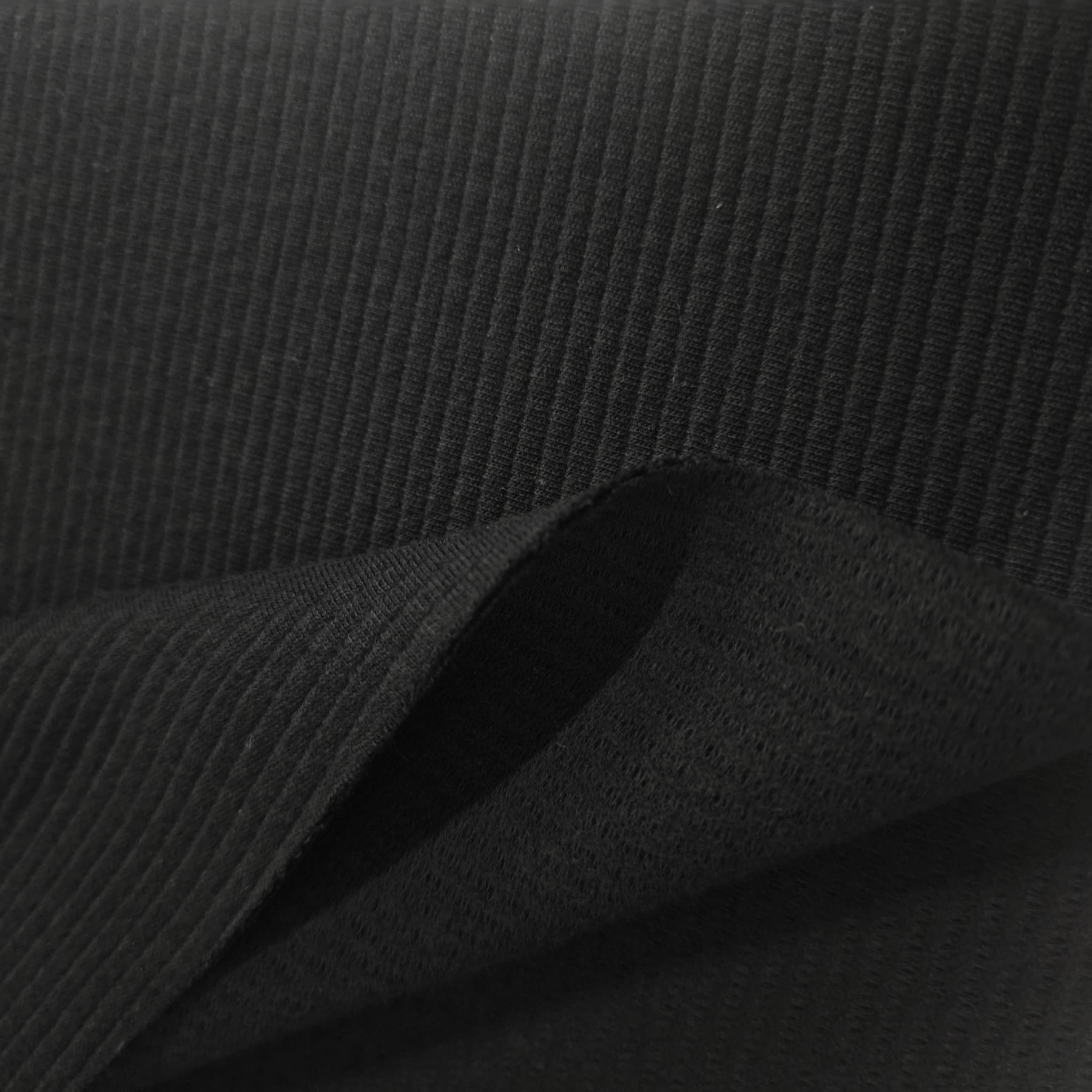 BLACK - Ribbed Cotton Sweater Knit Fabric