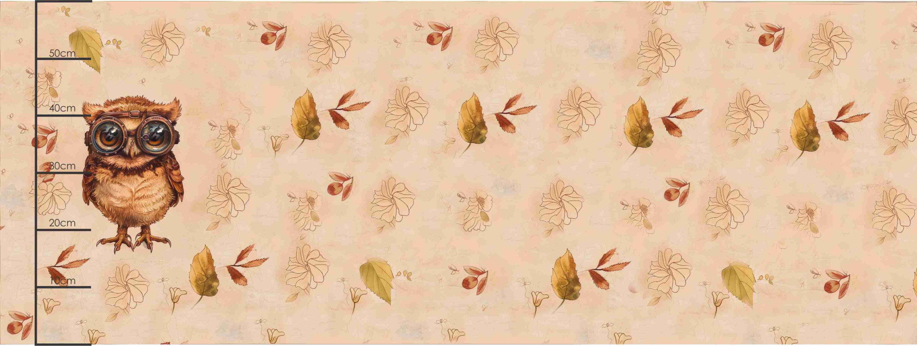 OWL STEAMPUNK FOREST PAT. 1 - panoramic panel waterproof woven fabric (60cm x 155cm)