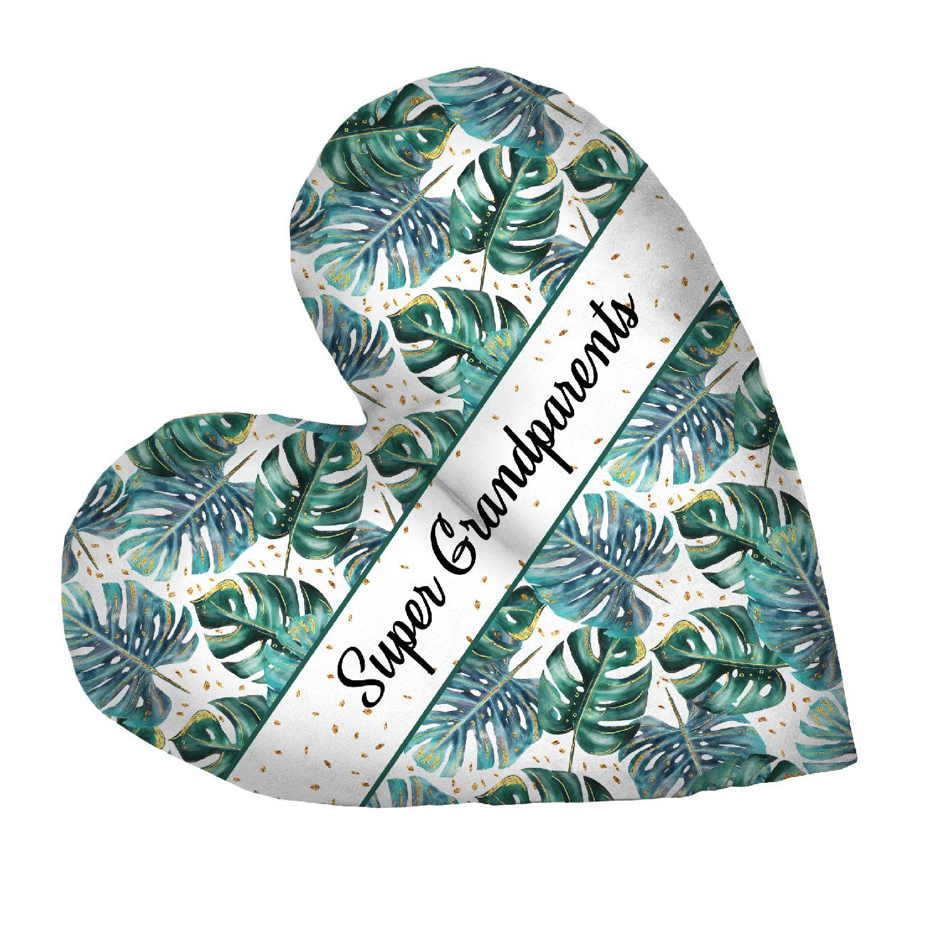 DECORATIVE PILLOW HEART - Super Grandparents / MONSTERA pat. 4 / white