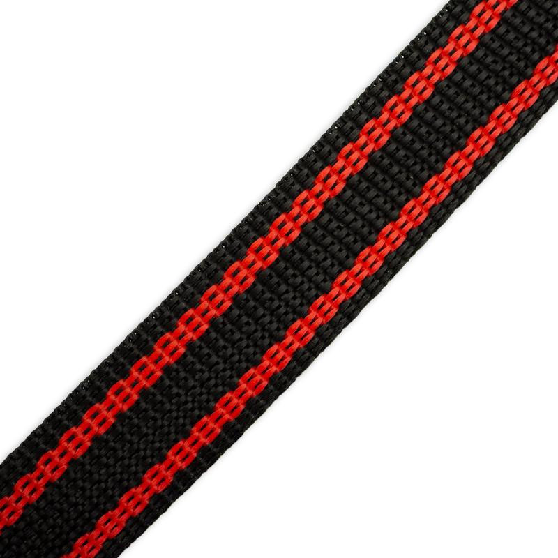 Webbing tape 20mm - red stripes - black