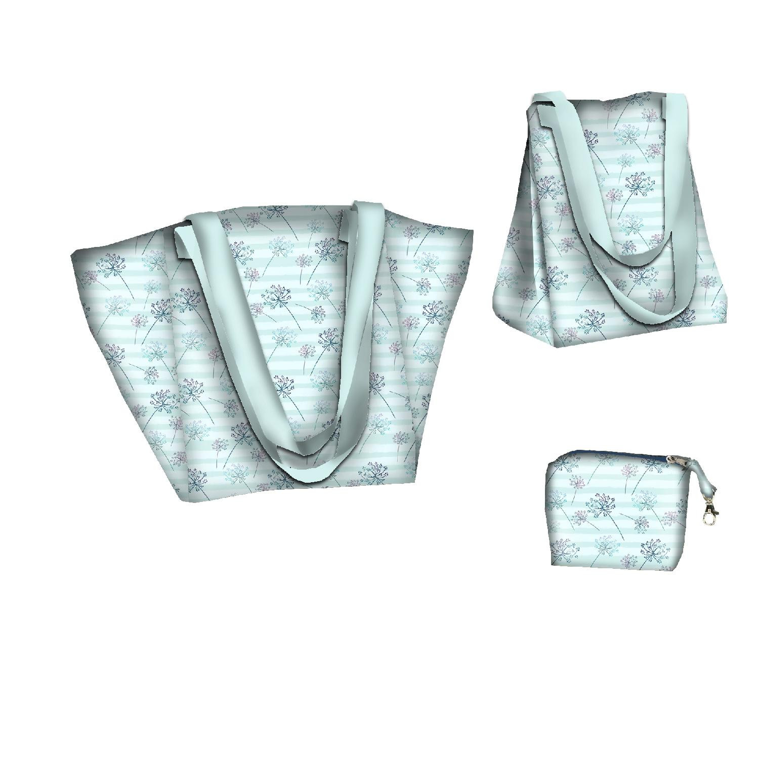 XL bag with in-bag pouch 2 in 1 - DANDELIONS / STRIPES (DRAGONFLIES AND DANDELIONS) - sewing set