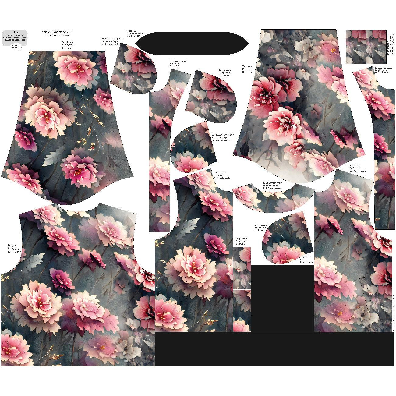 WOMEN’S BOMBER JACKET (KAMA) - VINTAGE FLOWERS pat. 3 - sewing set