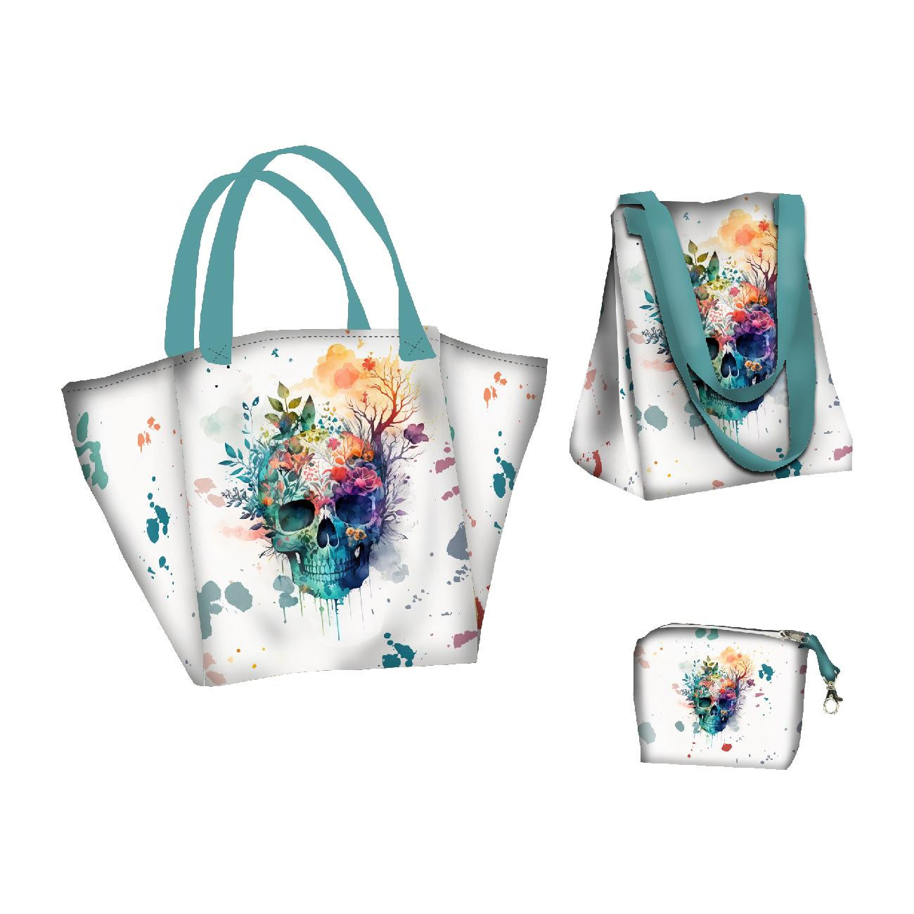 XL bag with in-bag pouch 2 in 1 - WATERCOLOR SKULL - sewing set