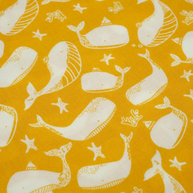 WHALES / mustard - viscose woven fabric