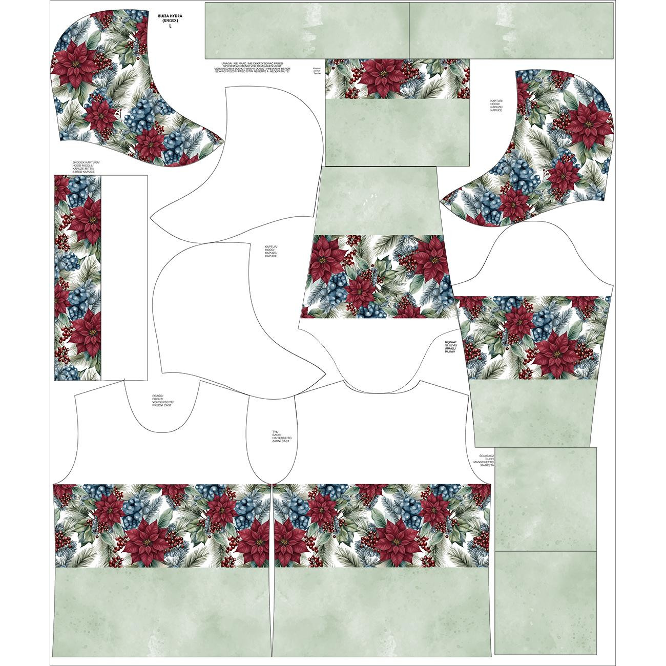 HYDROPHOBIC HOODIE UNISEX - WINTER FLOWERS WZ. 14 - sewing set