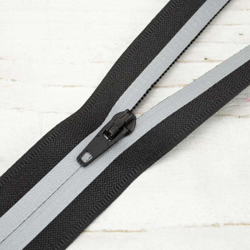 Invisible coil zipper open-end 40cm - black with reflector