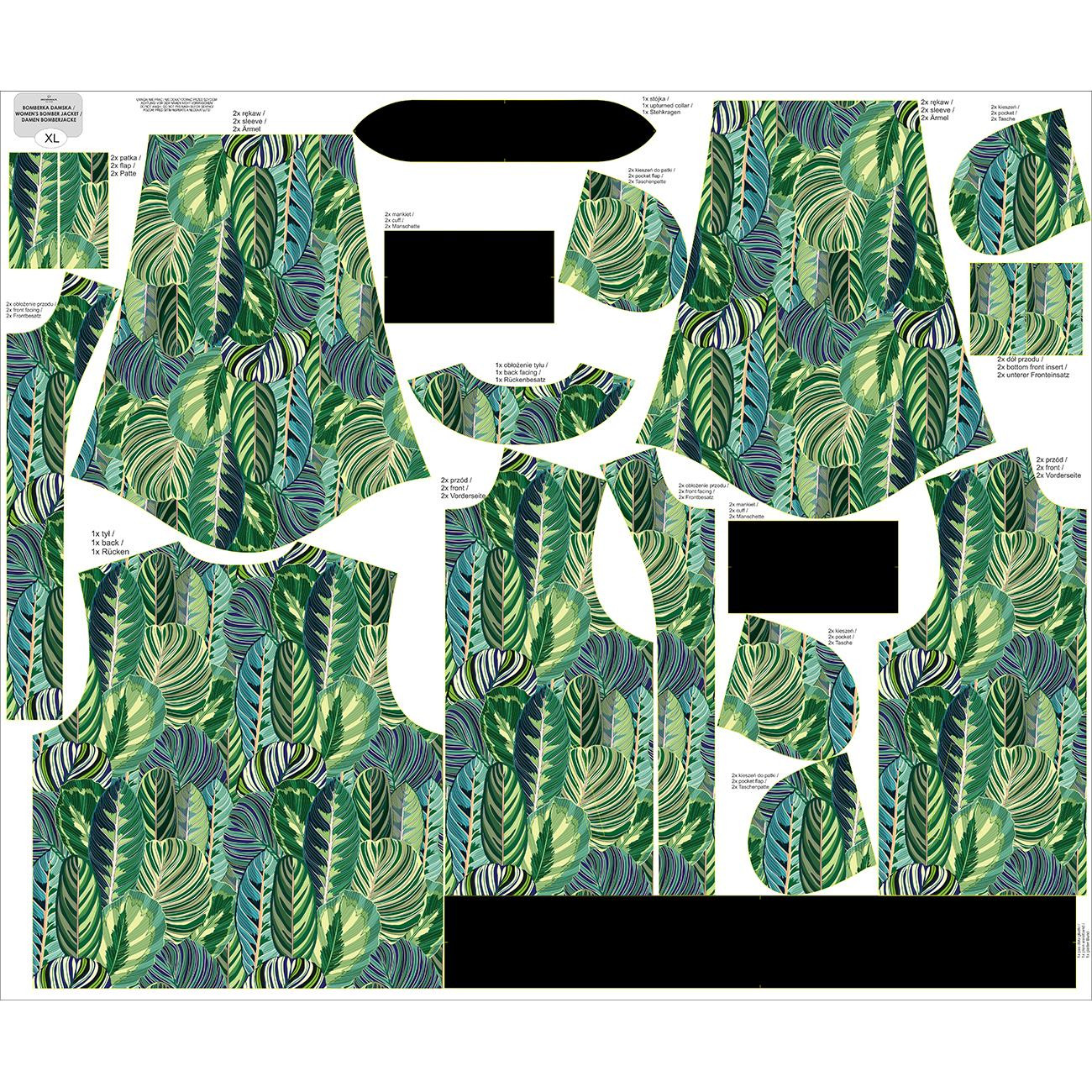 WOMEN’S BOMBER JACKET (KAMA) - GREEN JUNGLE pat. 1 (VINTAGE) - sewing set L