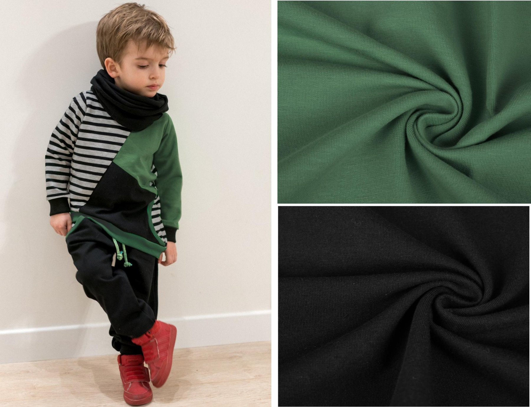 D-068 DARK GREEN- looped knitwear with elastan 