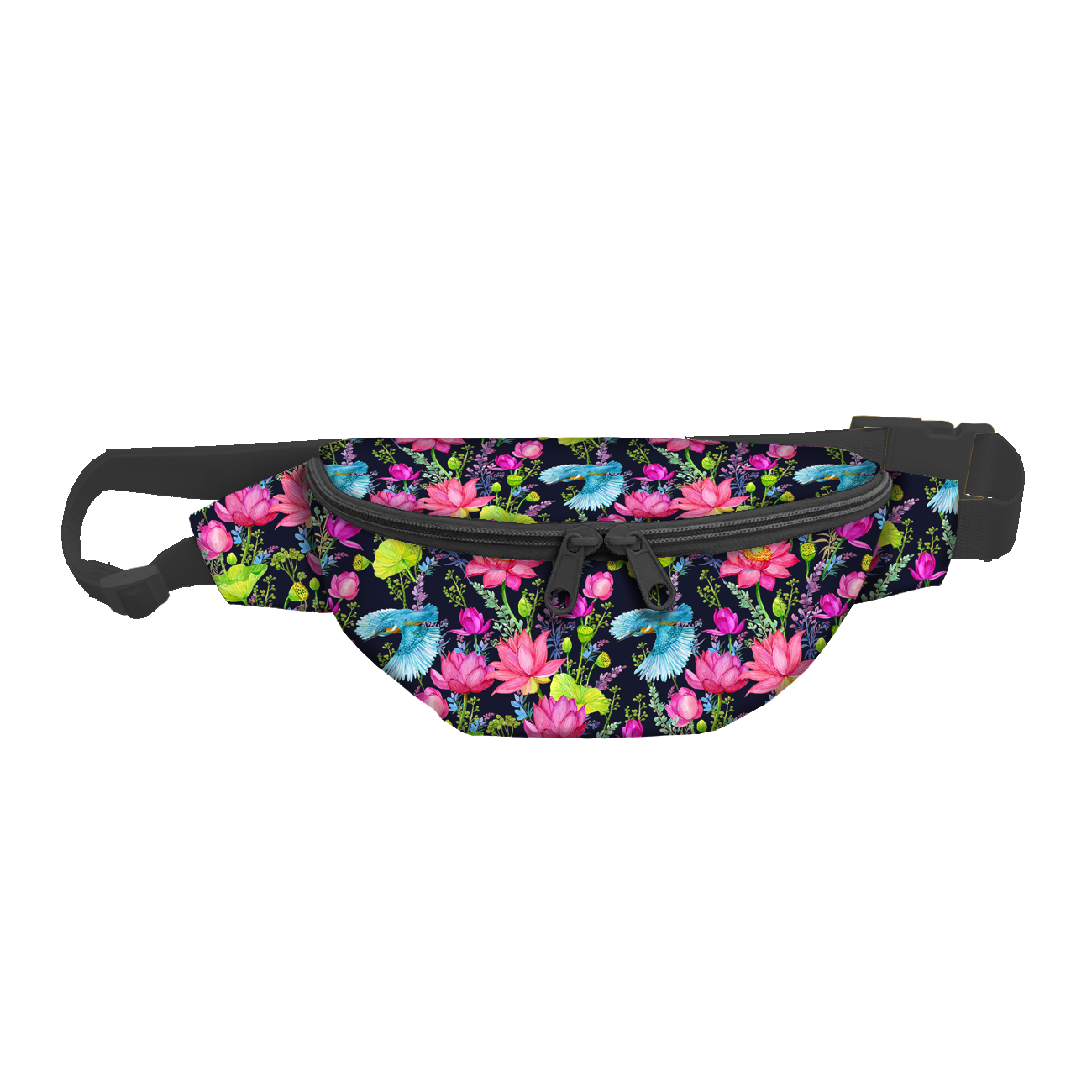 HIP BAG - KINGFISHERS AND POPPIES (KINGFISHERS IN THE MEADOW) / black / Choice of sizes