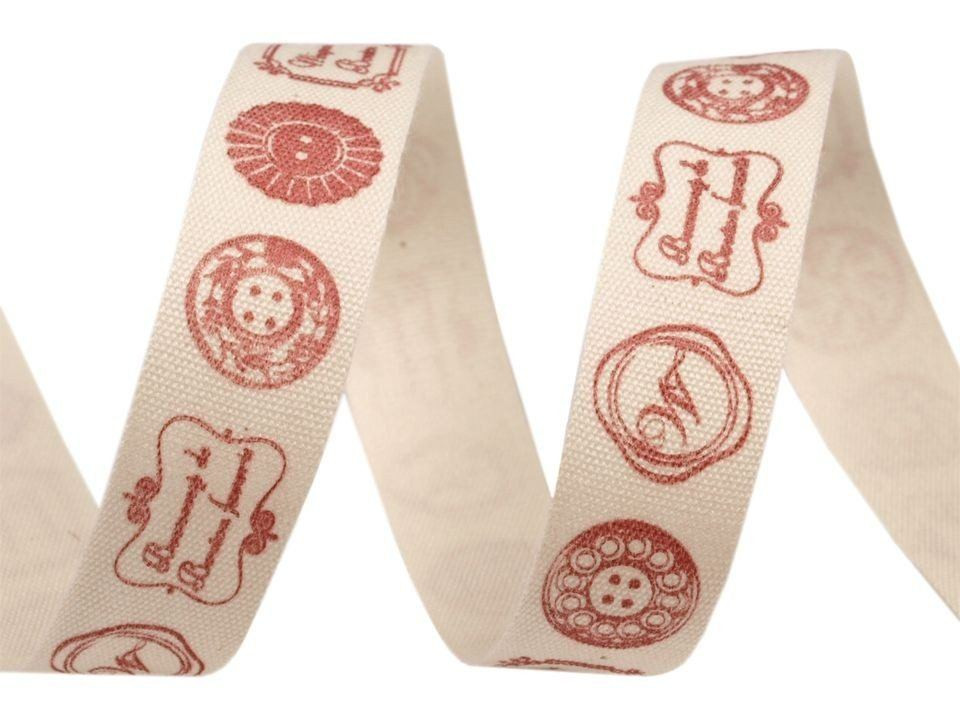 Cotton Ribbon width  15 mm printed with button pattern