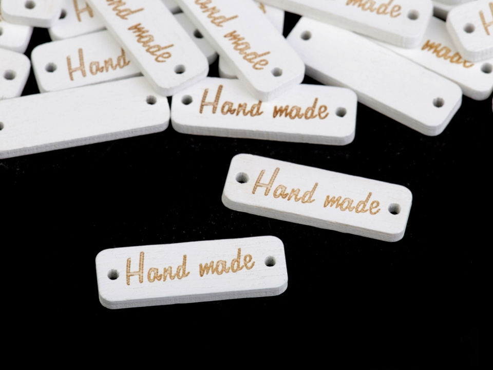 Wooden Tag "Hand made" - white