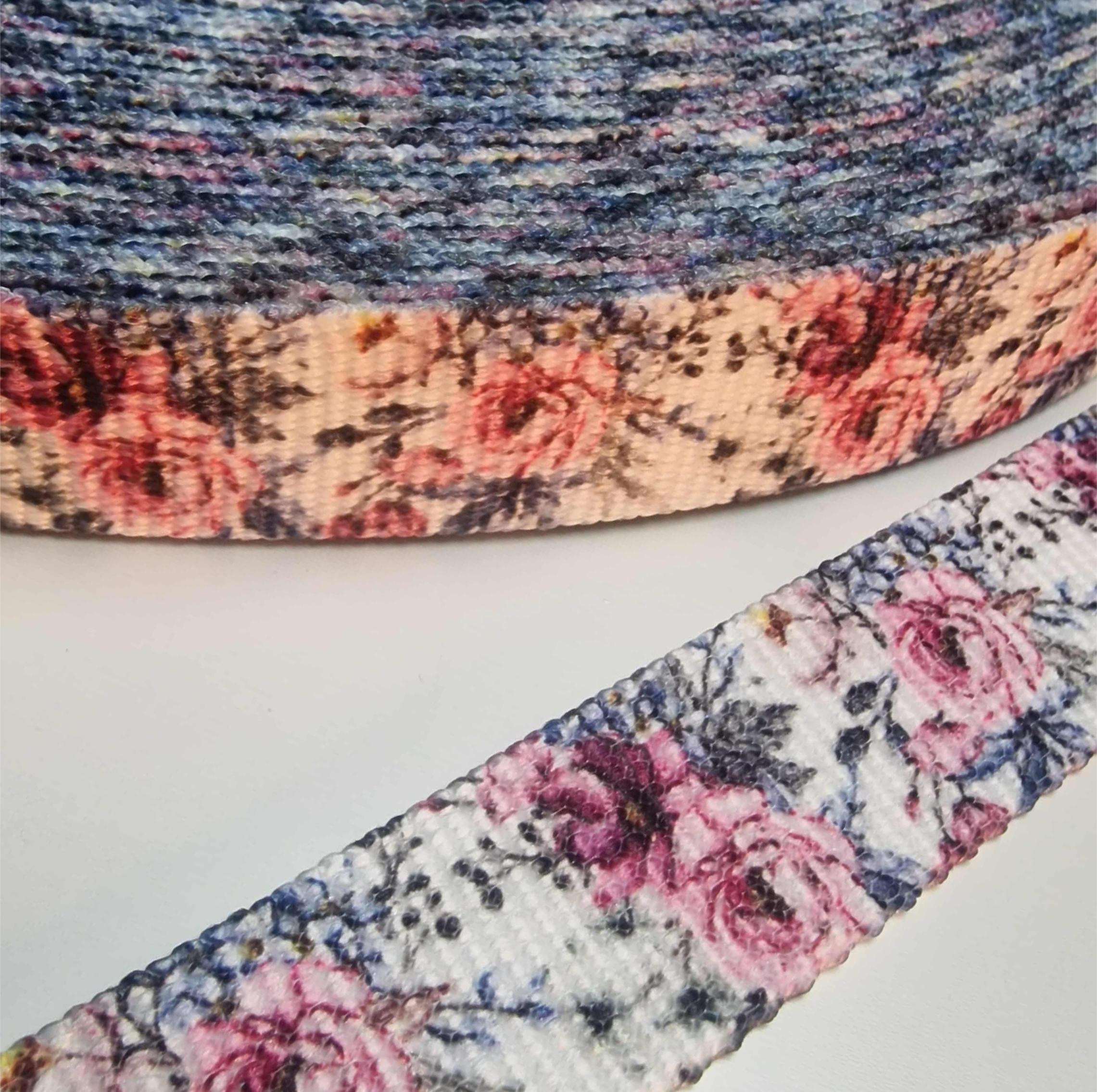 Webbing Tape with Print 25mm -   WATERCOLOR BOUQUET