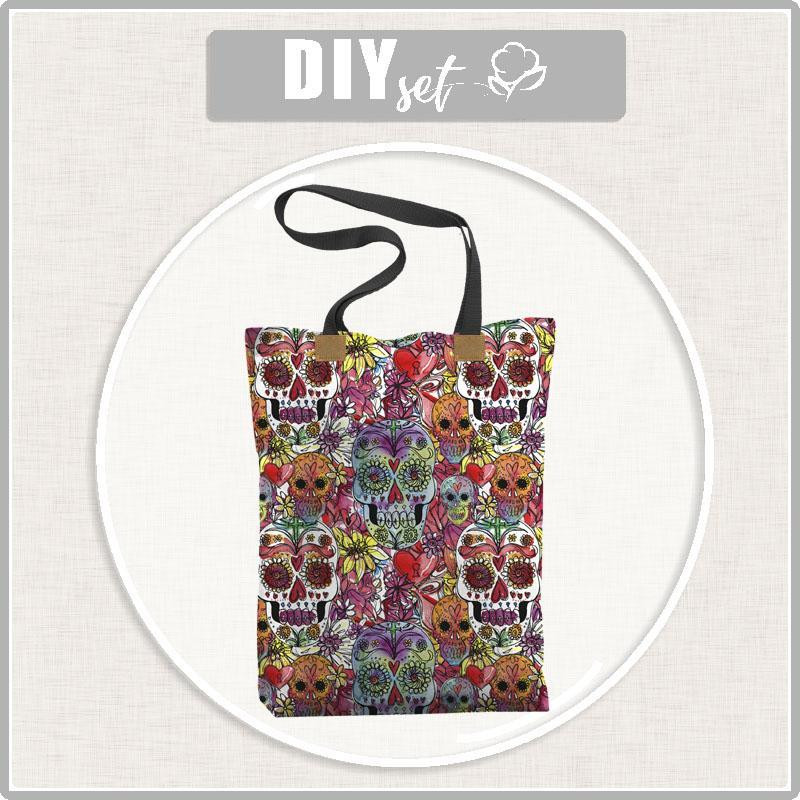 SHOPPER BAG - SKULLS pat. 4 / colorful (DIA DE LOS MUERTOS) - sewing set