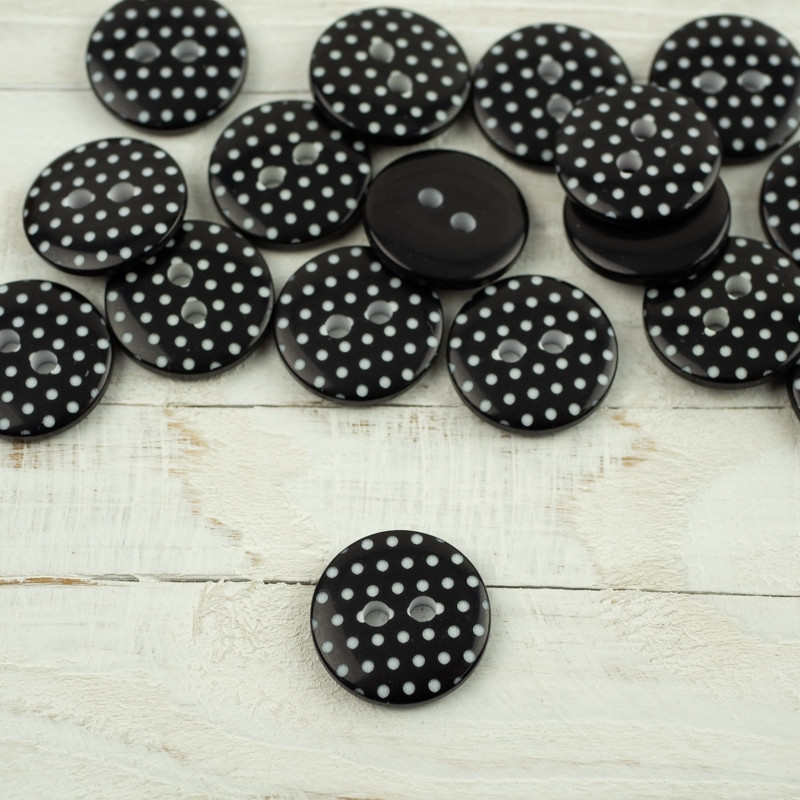 Plastic button with dots middle - black