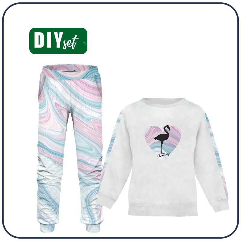 Children's tracksuit (MILAN) - FLAMINGO / WATERCOLOR - sewing set