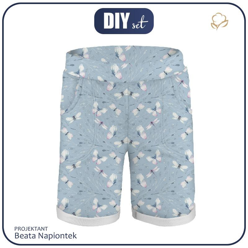 KID`S SHORTS (RIO) - BUTTERFLIES MIX PAT. 3 (WATER-COLOR BUTTERFLIES) - looped knit fabric 