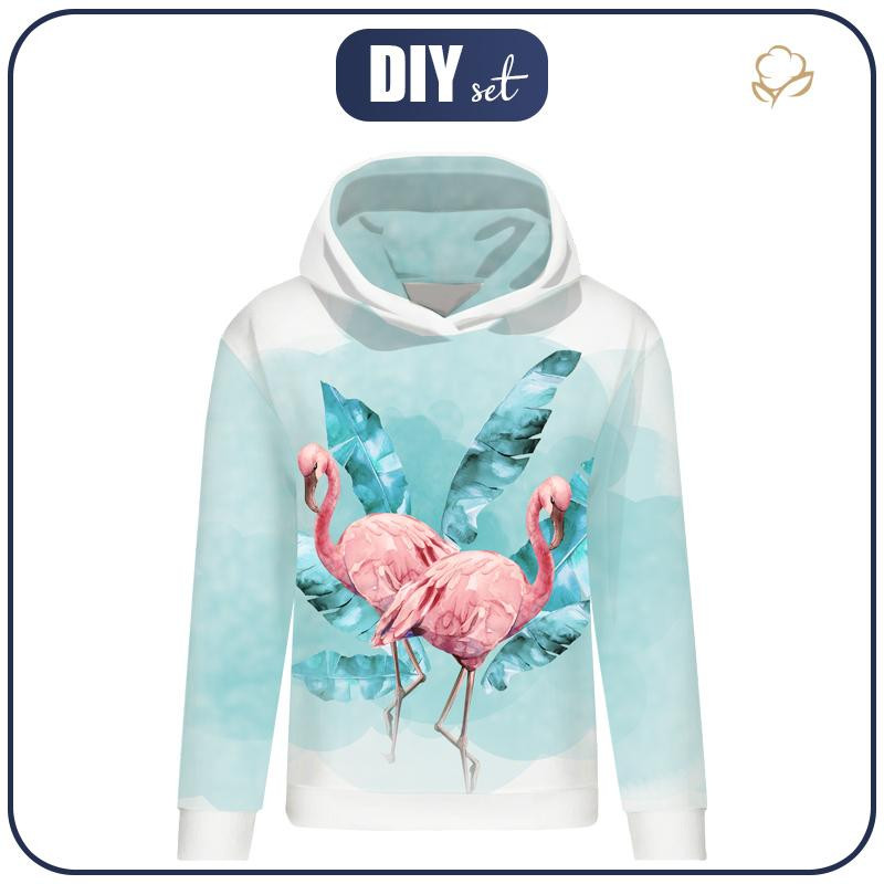 CLASSIC WOMEN’S HOODIE (POLA) - FLAMINGOS pat. 2 - looped knit fabric 