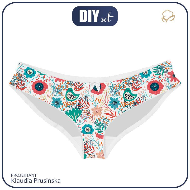 WOMEN'S PANTIES - FOLK BIRDS / white - L