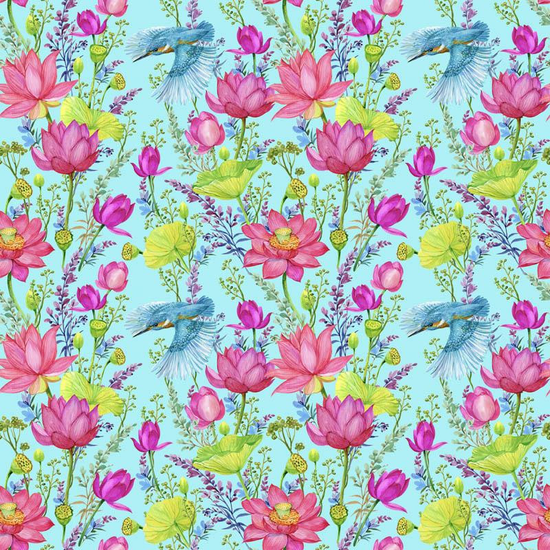 MINI KINGFISHERS AND POPPIES (KINGFISHERS IN THE MEADOW) / aqua