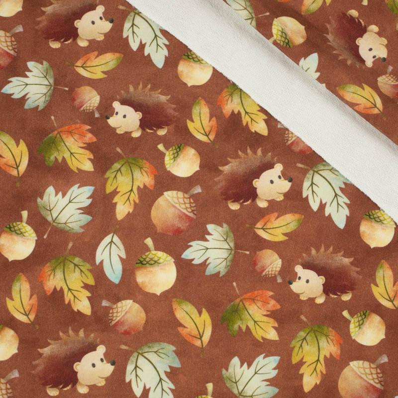 HEDGEHOGS IN LEAVES (AUTUMN GIRL) - looped knit fabric