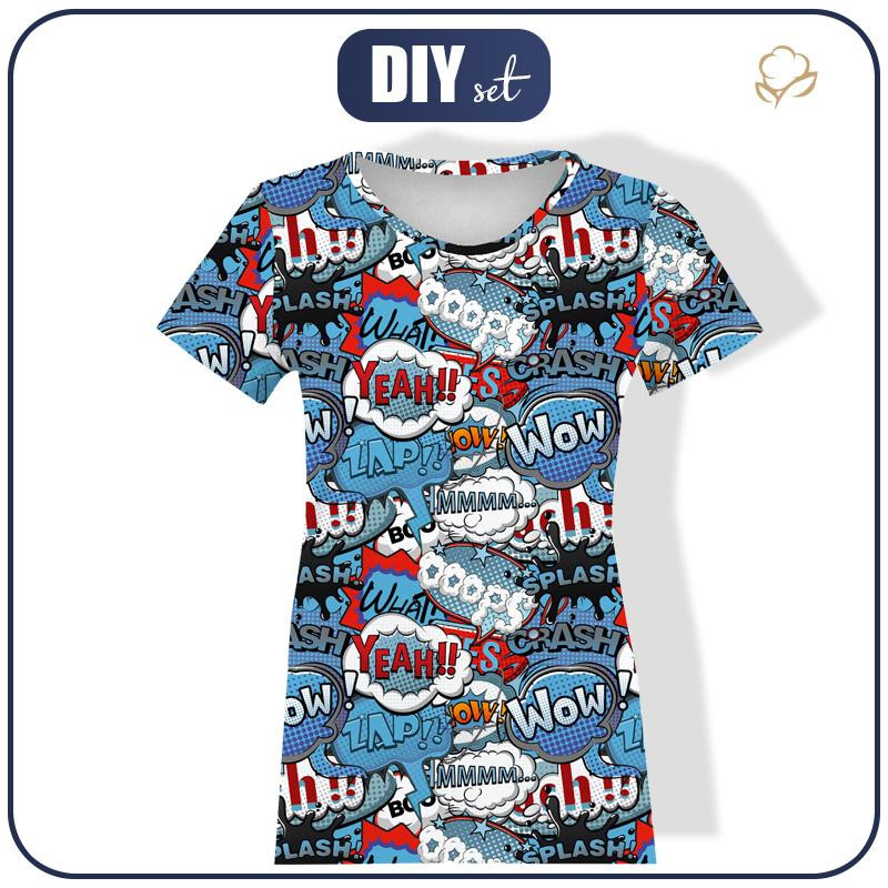 WOMEN’S T-SHIRT - COMIC BOOK (blue - red)  - single jersey